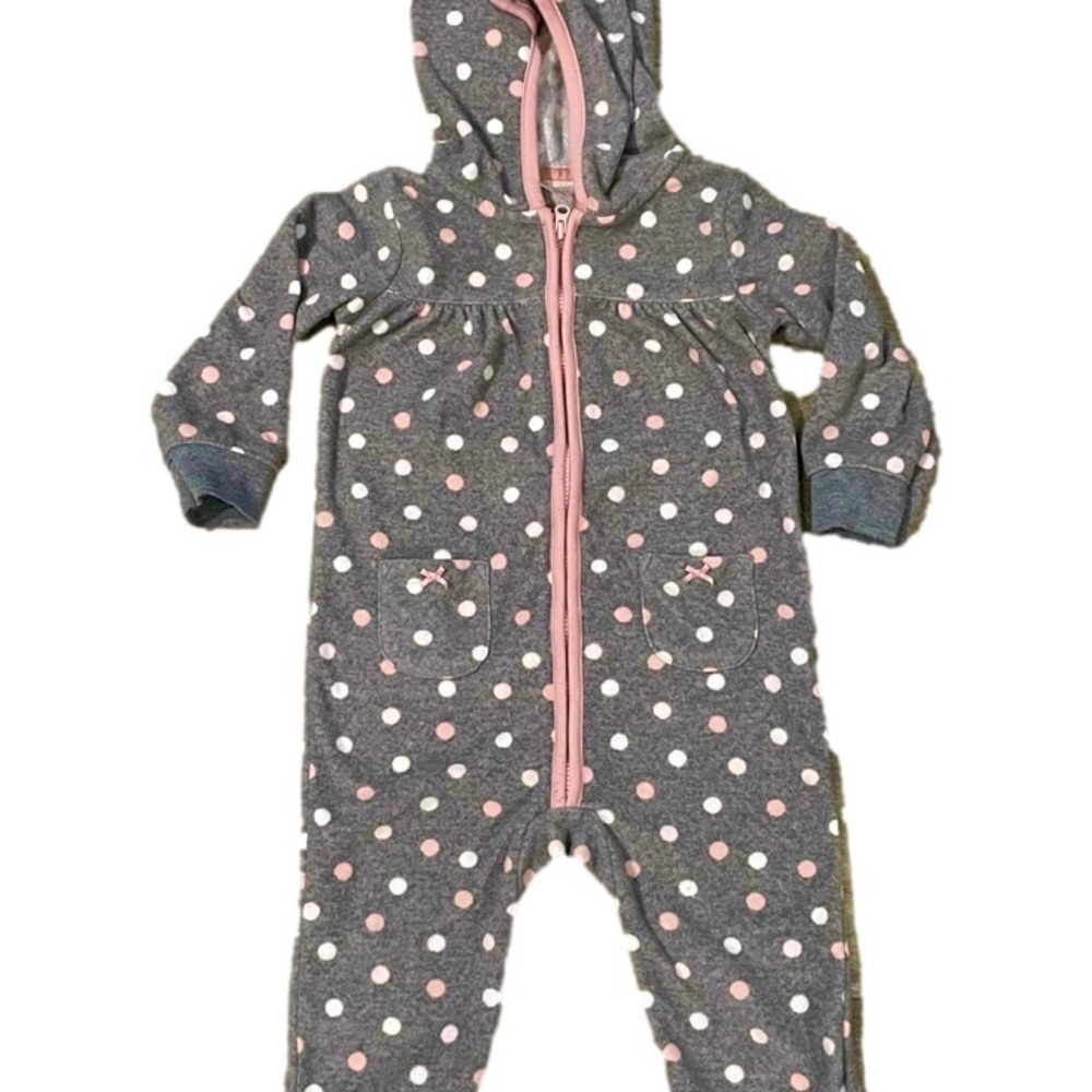 ⭐️Carter's Cozy Gray and Pink/White polkadots Fleece Long Sleeve Zip 18 mo 5/$25